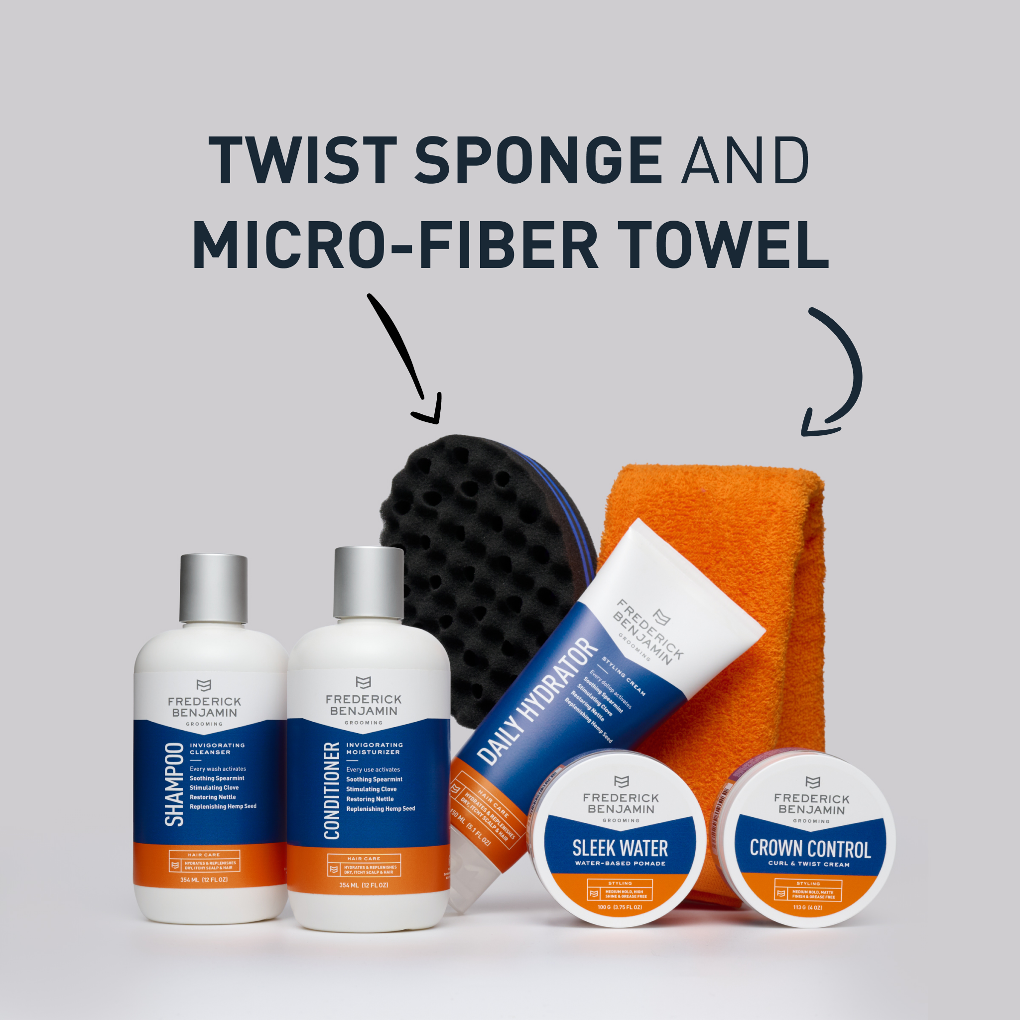 Men&#39;s Wash &amp; Style 7-pc Set with Twist Sponge: Sculpt Your Style, Pamper Your Scalp, Hydrate Your Hair