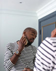 Beard Brush Boars hair, black man brushing beard with frederick benjamin brush, best brush for men of color